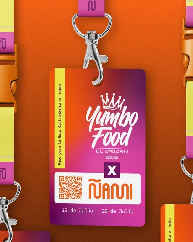 Pase oficial de la ruta Yumbo Food × ñami — carnet con código QR